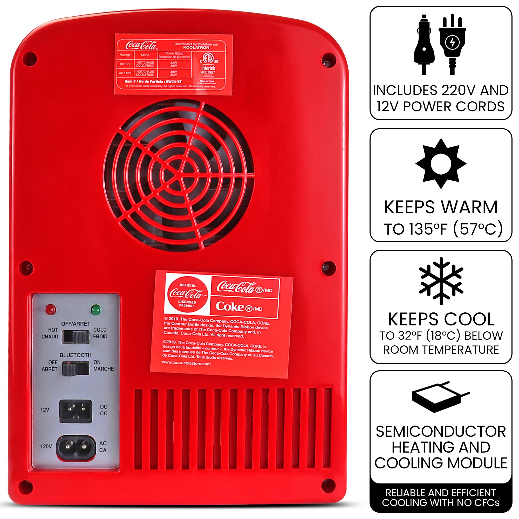 Koolatron Mini Fridge Bluetooth - Portable Small Cooler for Bedroom Office Makeup Compact Beverage Chiller for Drink Soda Wine Use In Car Dorm Patio 6 Can