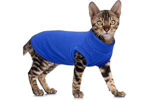 PUMYPOREITY Fleece Sphynx Cat Clothes, Warm Thick Cat Sweater, Soft Winter Coat for Hairless Cats, Cold Weather Pet Sweater for Dogs and Cats, Dark Blue, L