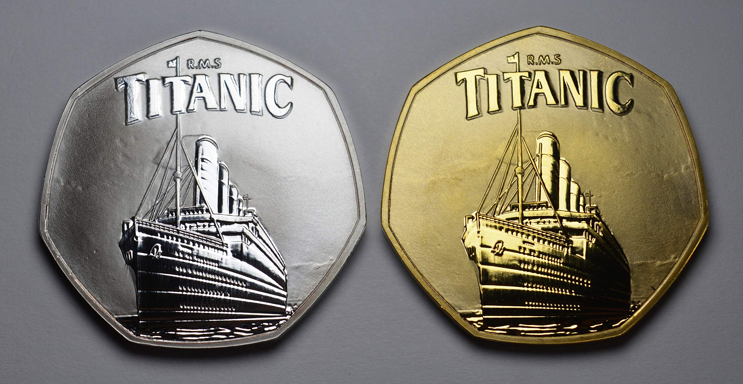 The Commemorative Coin Company Pair of RMS Titanic Silver & 24ct Gold Commemoratives. White Star Line, Ocean Liner, Olympic Class, Sinking, 1912