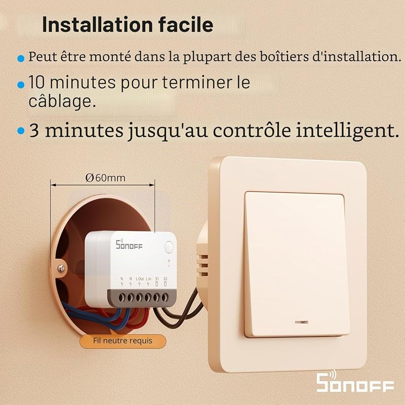 Zigbee interrupteur Intelligent ZBMINIR2, Fonctionne Avec Alexa, Google Home, NéCessite Une Passerelle Zigbee, NéCessite Un Fil Neutre