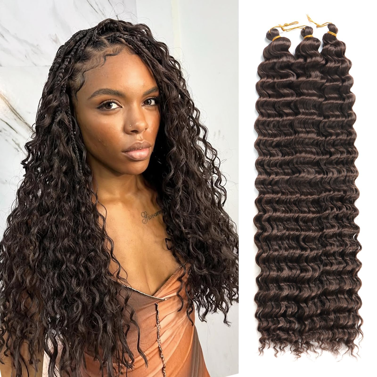 Alaleibaby Ocean Wave Crochet Hair 22 inch Deep Wave Crochet Hair 3 Packs boho hair for braiding Hair Extensions curly Braiding Hair for Black Women water wave crochet hair (4#, 22 Inch(Pack of 3)) — image 1