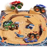 TOPMVP 27pcs Monster Truck with Arena Playmat &amp; Interchangeable Car Shells | 1:64 Mini Toy Trucks with Ramps &amp; Barrels, DIY Racing Game Birthday Gifts for Boys Kids Age 3 4 5 6 7 8 Year Old