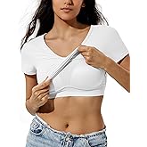 ZeroBound Built in Shelf Bra Crop Tops - V Neck Basic Casual Crop T Shirt, Short Sleeve Y2k Tee for Women