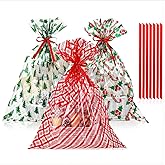 Tenceur 30 Pcs Palm Sunday Large Cellophane Gift Bags with Red Ribbons 25.6 x 31.5 Inch Clear Waterproof Holiday Basket Wrapping Festive Designs for Gifts, Crafts, Dolls, and Toys