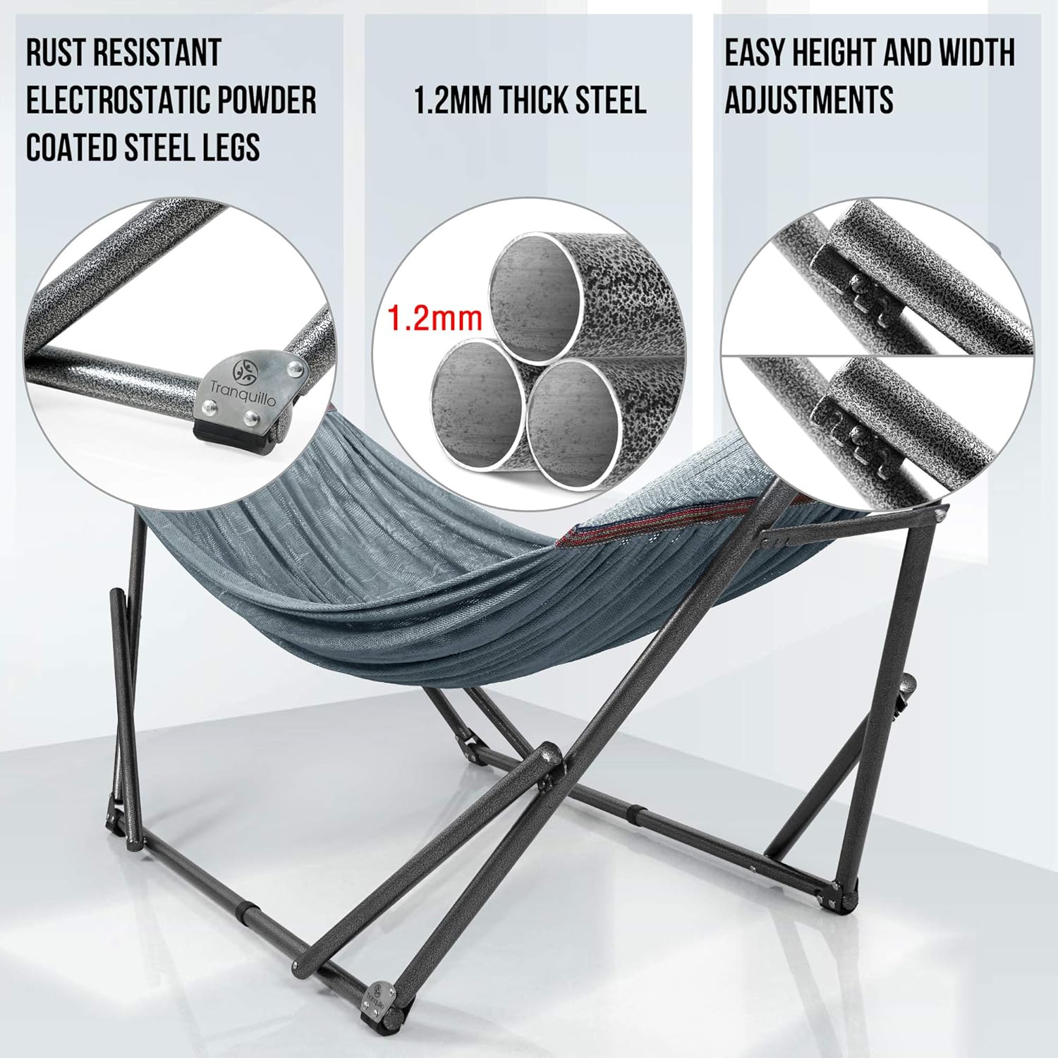 Tranquillo YW2N Universal Hammock Stand-1.2mm Thickness Steel Frame with Hanging Net, Double, Grey : Garden & Outdoor