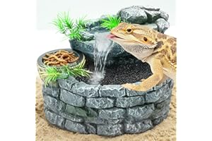 MIXJOY 2 in 1 Reptile Water Fountain with Food Dish 550ML, Terrarium Reptile Waterfall Drinking Fountain, Reptile Water Dispenser for Bearded Dragon Gecko Tree Frog Turtle Chameleon Leopard Lizard
