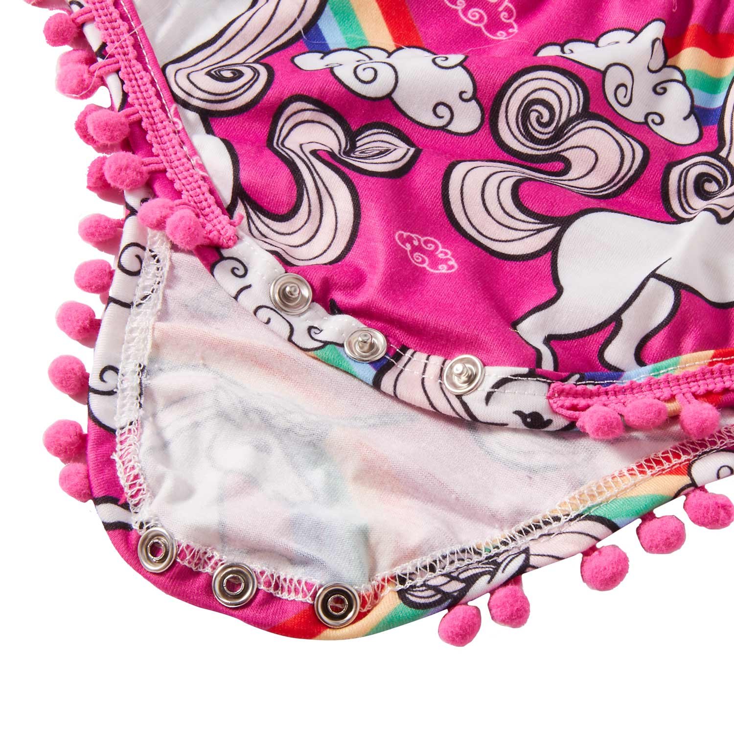 Leapparel 6-12 Months (Size 90) Baby Girls Printed Rainbow UnicornRose red Outfit First Birthday Rompers with Headband Long Sleeve Children Clothes ,Unicorn,3-6Months (Size 80)