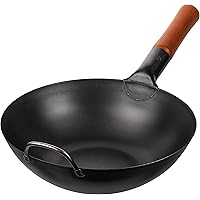 Yosukata Carbon Steel Wok Pan – 11.8" Woks and Stir Fry Pans - Chinese Wok with Flat Bottom Pow Wok - Traditional…