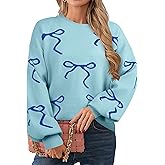 UNIQUEONE Oversized Bow Sweater Y2K Crew Neck Drop Shoulder Long Sleeve Knit Pullover Tops Fall Outfits Trendy
