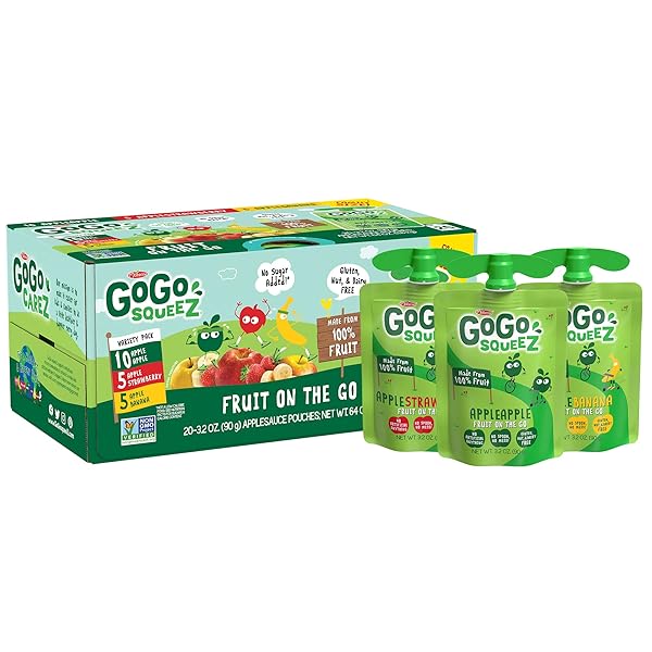 GOGO SQUEEZ APPLESAUCE, VARIETY PACK (APPLE/BANANA/STRAWBERRY), 3.2 OUNCE (20 POUCHES)