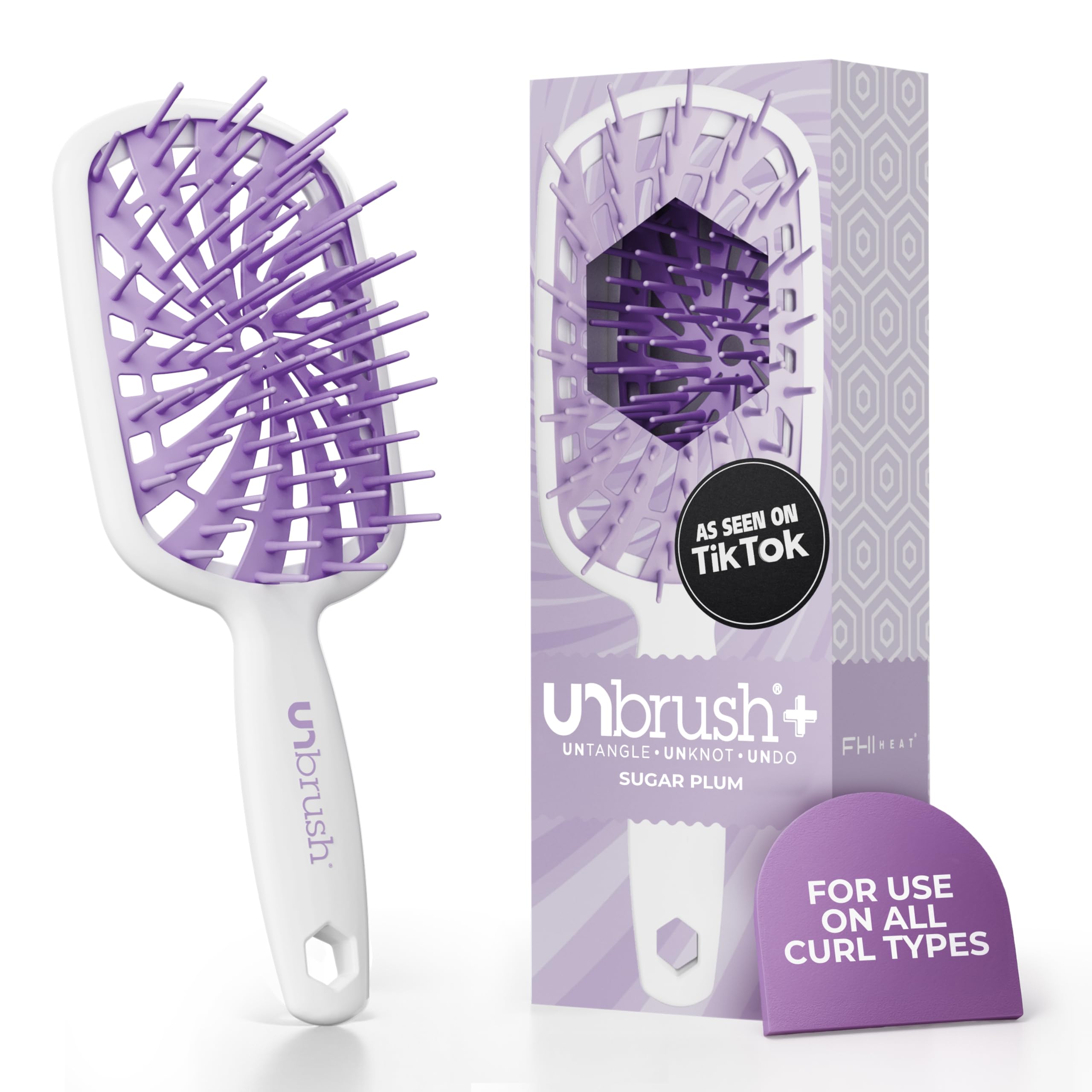 FHI Heat New UNbrush!! UNbrush Plus Detangler Brush for Gentle and Effective Detangling on Wet or Dry Fragile Hair Types — 84 UltraFlex Bristles, Ultra-Light, Anti-Static, Vented Hair Brush