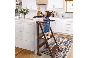 TOETOL Step Stool Foldable Toddler Tower, Bamboo 2 Step Stool for Kitchen, Living Room, Bathroom