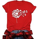 LHBNK Valentines Shirts for Womens Dandelion Tops Funny Love Heart Printed Tees Casual Valentine Gifts Clothes