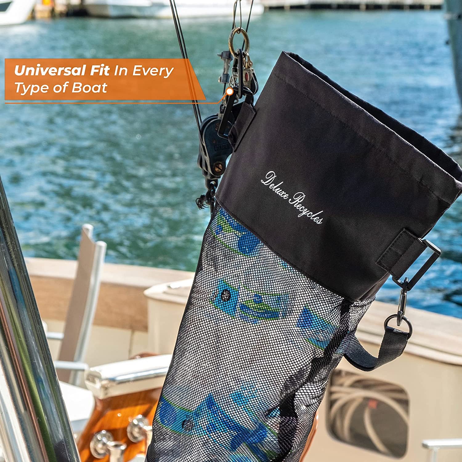 Deluxe Recycles Portable Mesh Trash Bag for Boat - Washable Leakproof Outdoor Garbage Bags for Boat, Kayak or Camper – Lightweight & Large Capacity Bin Bag (Black) - view 7