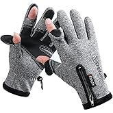 LJCUTE Winter Fingerless Fishing Gloves for Men & Women, Cold Weather Windproof Touchscreen Warm Cycling Gloves for Photography Hunting Ski Motorcycle Driving