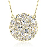 CAIDIKA 14K Gold Plated /925 Sterling Silver 18 Inch Pave Round Disc/Heart Pendant Necklace for Women Cubic Zirconia/Created Citrine/Ruby/Sapphire Fashion Jewelry