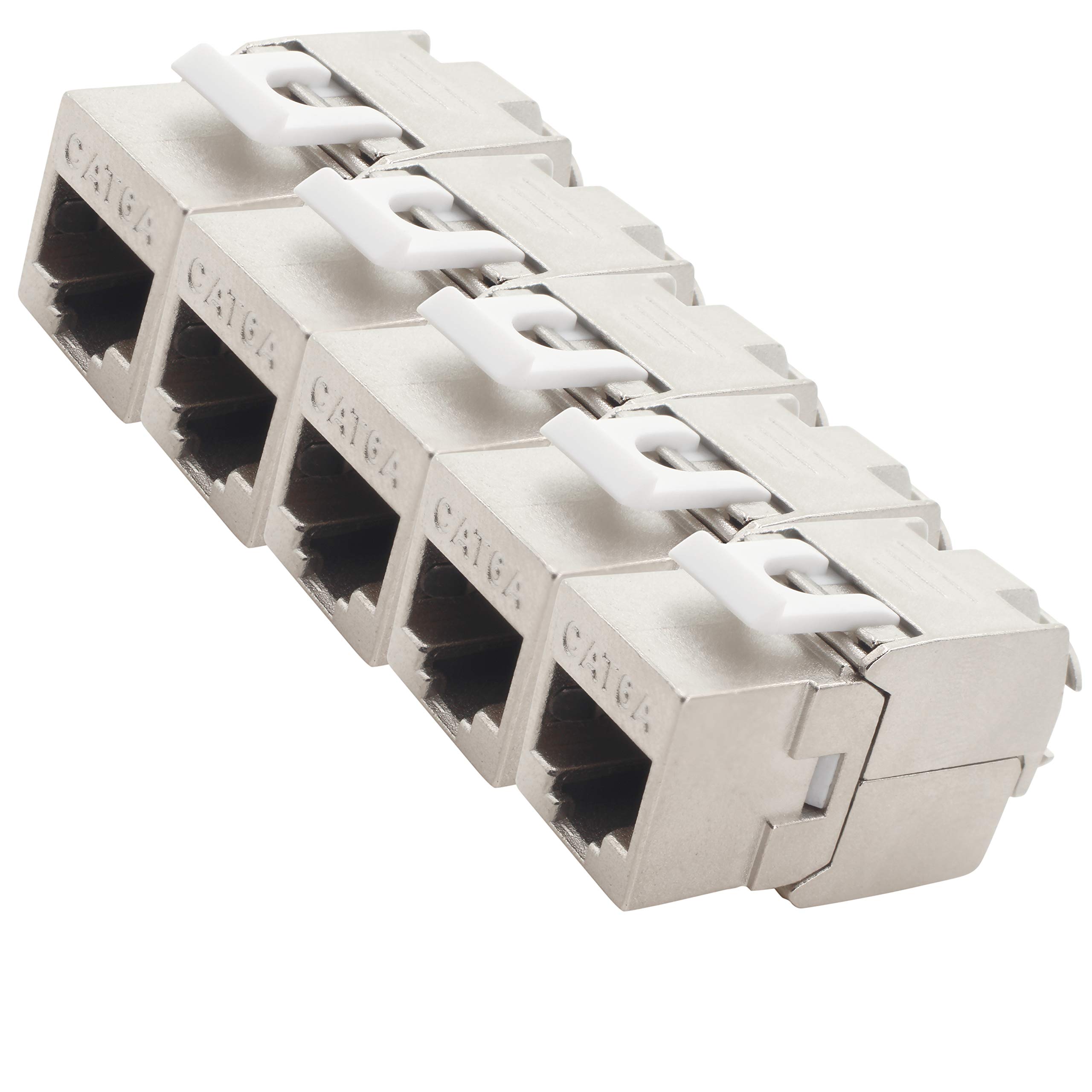 1aTTack.de Keystone Cat.6a 180° tool-free insulation displacement terminal on RJ45 socket AWG 23 to AWG 26 shielded ronze nickel-plated zinc alloy compatible with Cat5 Cat6 Cat7 Cat8 Silver 5 pieces — image 1