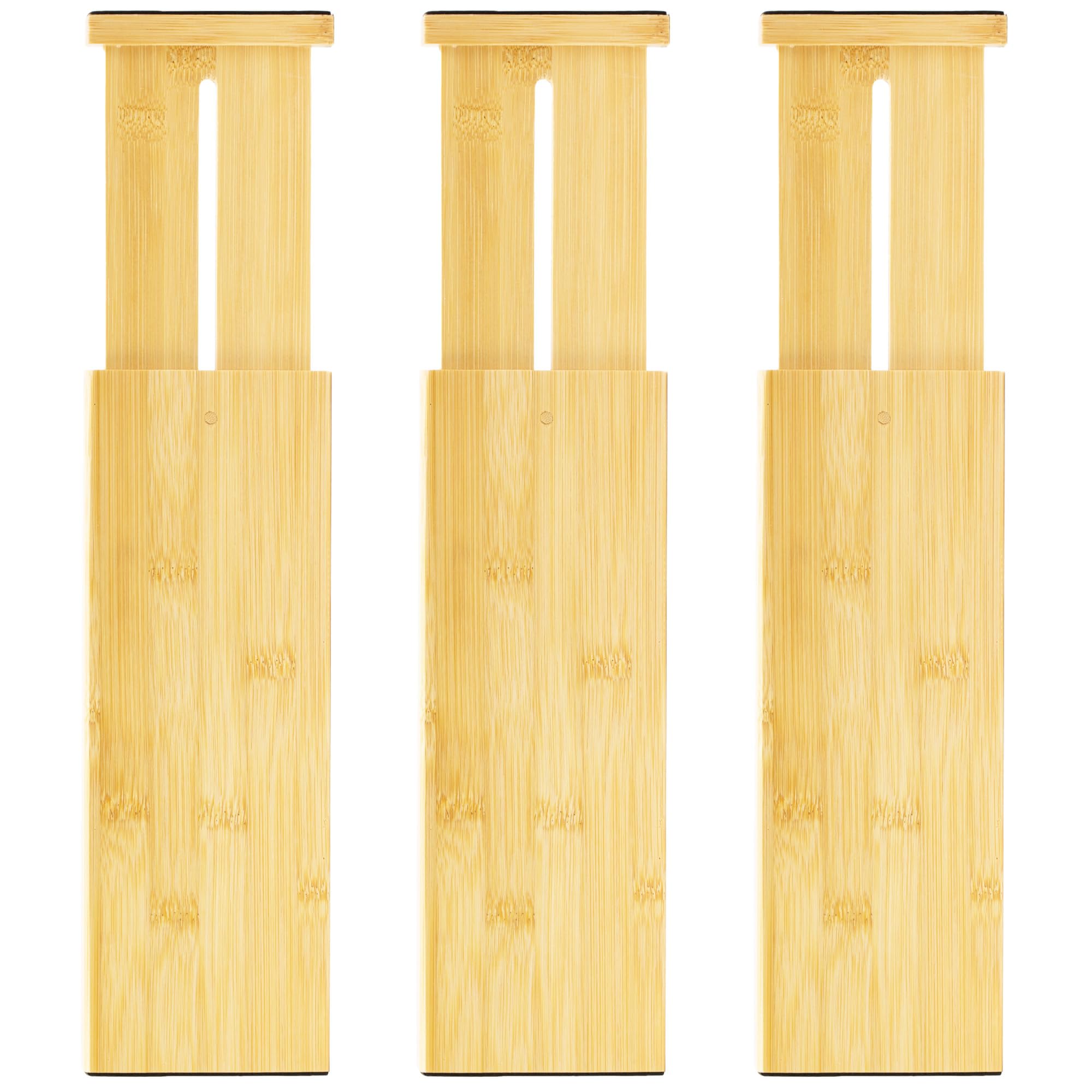 Photo 1 of VaeFae 3 Pack Bamboo Drawer Dividers, 4" High Adjustable 11.9-17.1" Clothes Drawer Organizers, Expandable Separators for Bedroom/Bathroom/Kitchen/Office Storage