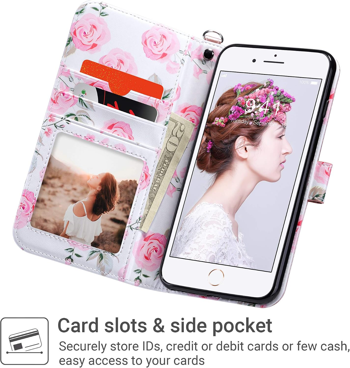 ULAK Compatible iPhone 7 Plus/8 Plus Wallet Case for Women PU Leather Flip Cover with Card Holder Kickstand Protective Purse Case 5.5 Inch - Image 3