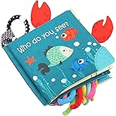 Fish Baby Books Toys, Touch Feel Cloth Crinkle Books for Babies,Baby Infant Toys 0-6, 6-12,12-18 Months,Newborn,Early Learning Education, Baby Gifts Shower for Boys Girls,Teething, Mirror,Shark Ocean