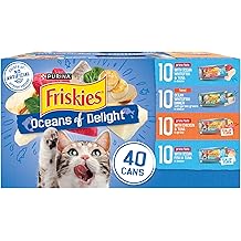 Purina Friskies Wet Cat Food Variety Pack, Oceans of Delight Flaked and Prime Filets - (Pack of 40) 5.5 oz. Cans