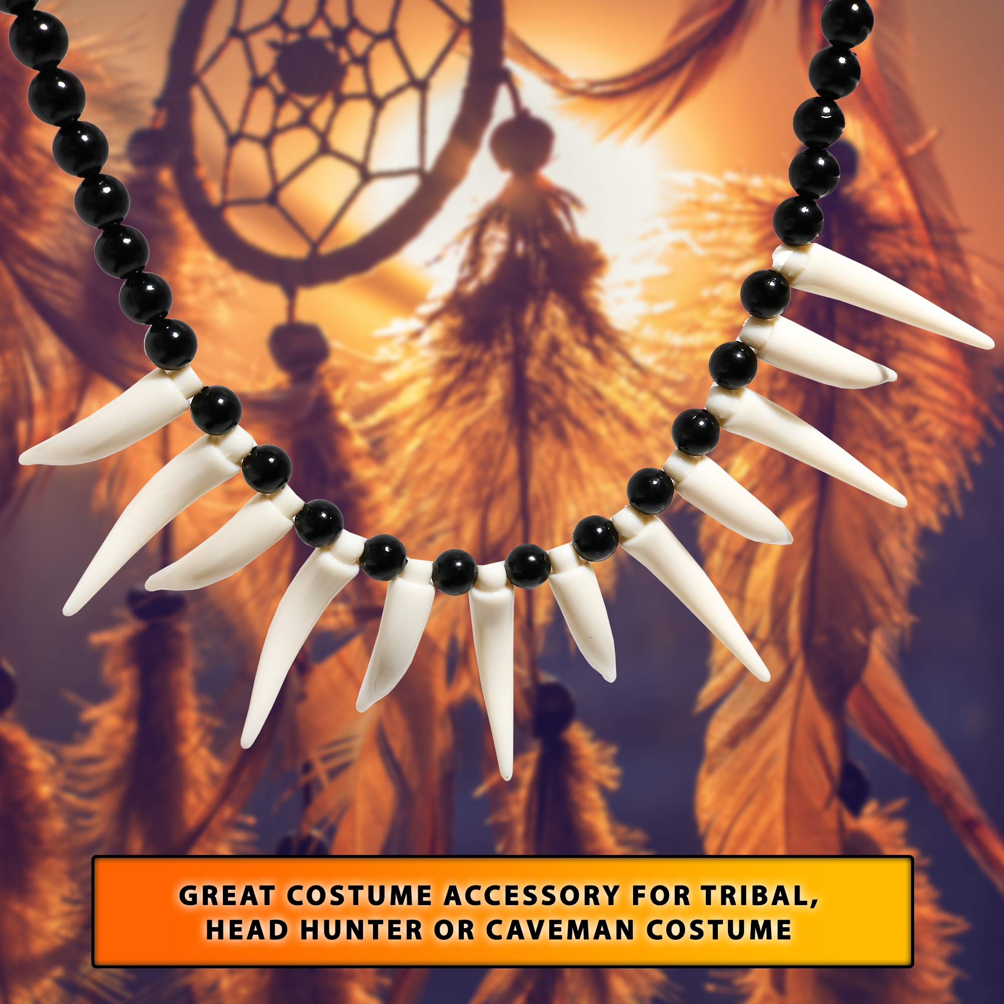 Skeleteen Caveman Bone Costume Necklace - African Jungle Tribal Necklace with Fake Teeth and Bones Accessories for Costumes for Adults and Kids