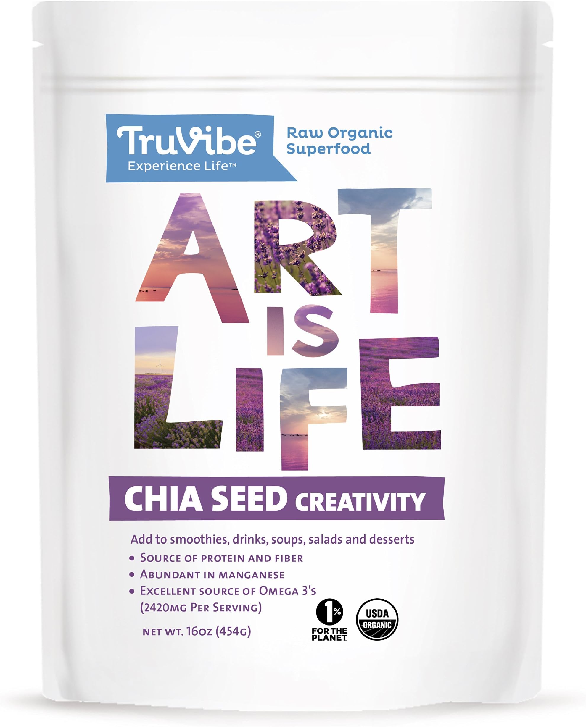 TruVibe 100% Organic Raw Chia Seeds, 1lb (16oz)