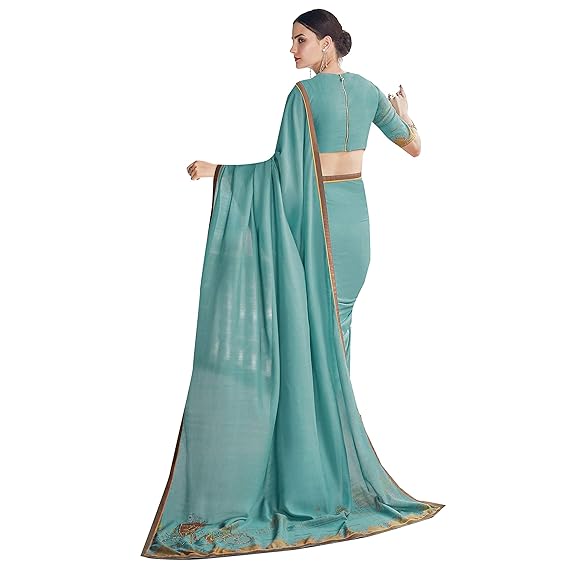 Womens Georgette Saree With Unstitched Blouse Piece (MUDRA3034SSSR001_Blue)