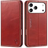 SHIELDON Case Wallet for iPhone 17 Pro Max 6.9-inch 5G | Genuine Leather, RFID Blocking Credit Card Holder, Folio Magnetic Cover, Kickstand, Shockproof, TPU Soft Phone Case 2025 - Retro Red