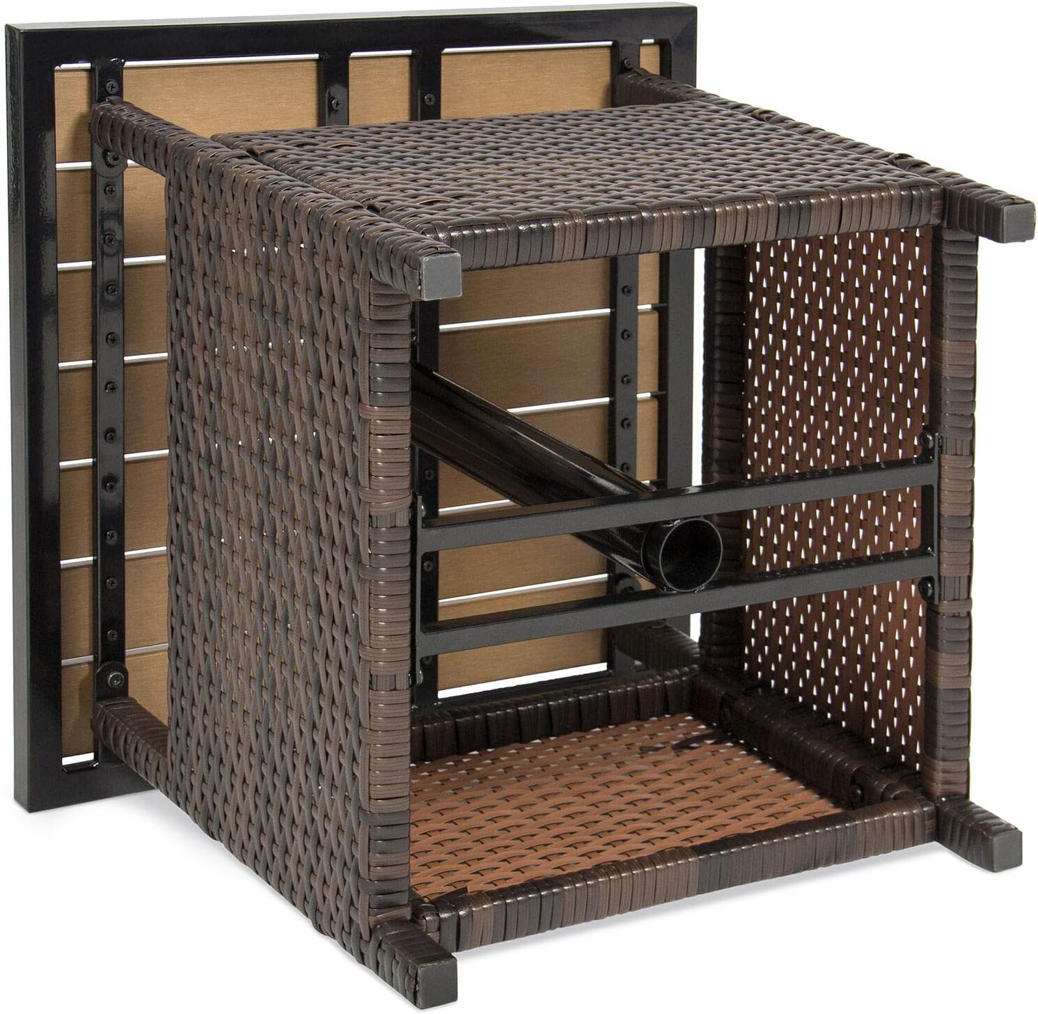Avgdeals Outdoor Wicker Patio Umbrella Stand Table Accent Furniture W Steel Frame This Umbrella Stand Table Fits Most Patio Umbrellas And Has A Slatted Wood Top For Convenient Lounging Tables Patio Lawn