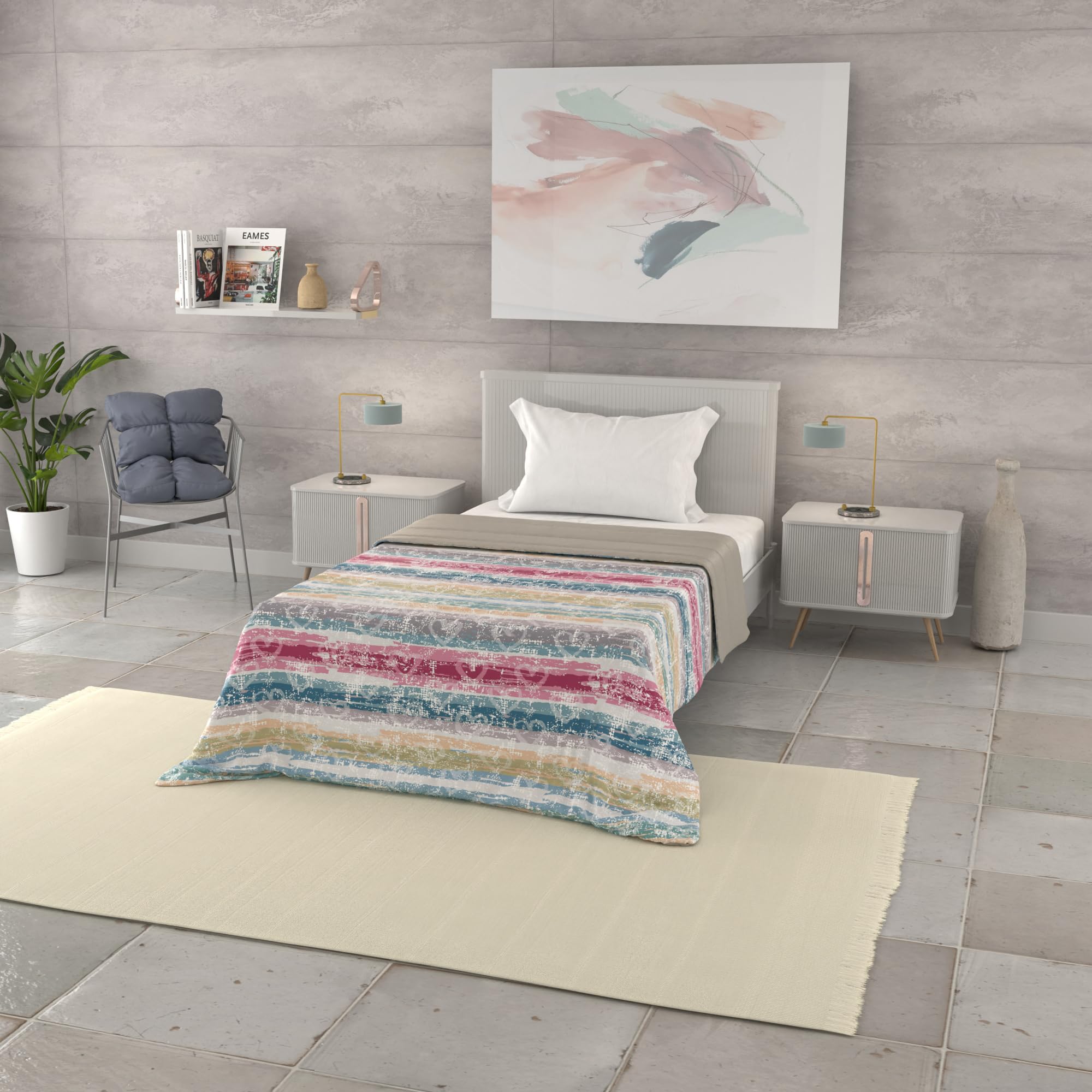 Italian Bed Linen BASIC Love Lines Printed Summer Quilt, Microfibre, Single 160 x 240 cm