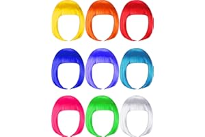 WILLBOND 9 Pieces Short Bob Hair Wigs Multicolored Cosplay Costume Wig Daily Party Hairpiece for Women Girls (Orange, Green, Violet, White, Blue, Pink, Red, Yellow, Sky Blue)