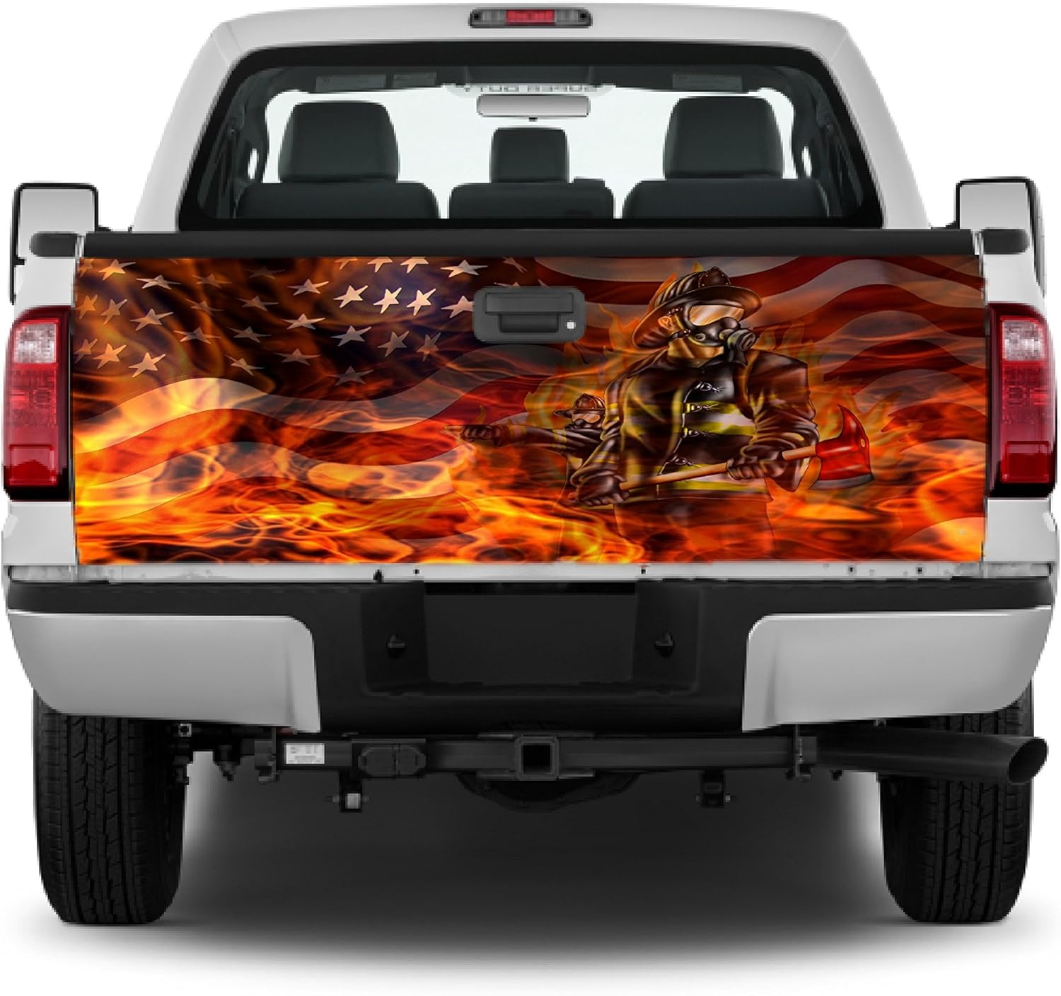 Crabtree Signs Amer Flag Flaming Fireman Tailgate Wrap