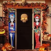 2 Pieces Day of The Dead Porch Sign Dia De Los Muertos Porch Decorations 11.8 x 70.9 Inch Autumn Mexico Welcome Halloween Door Banner Fall Hanging Wall Banner for Festival Indoor Outdoor Decoration