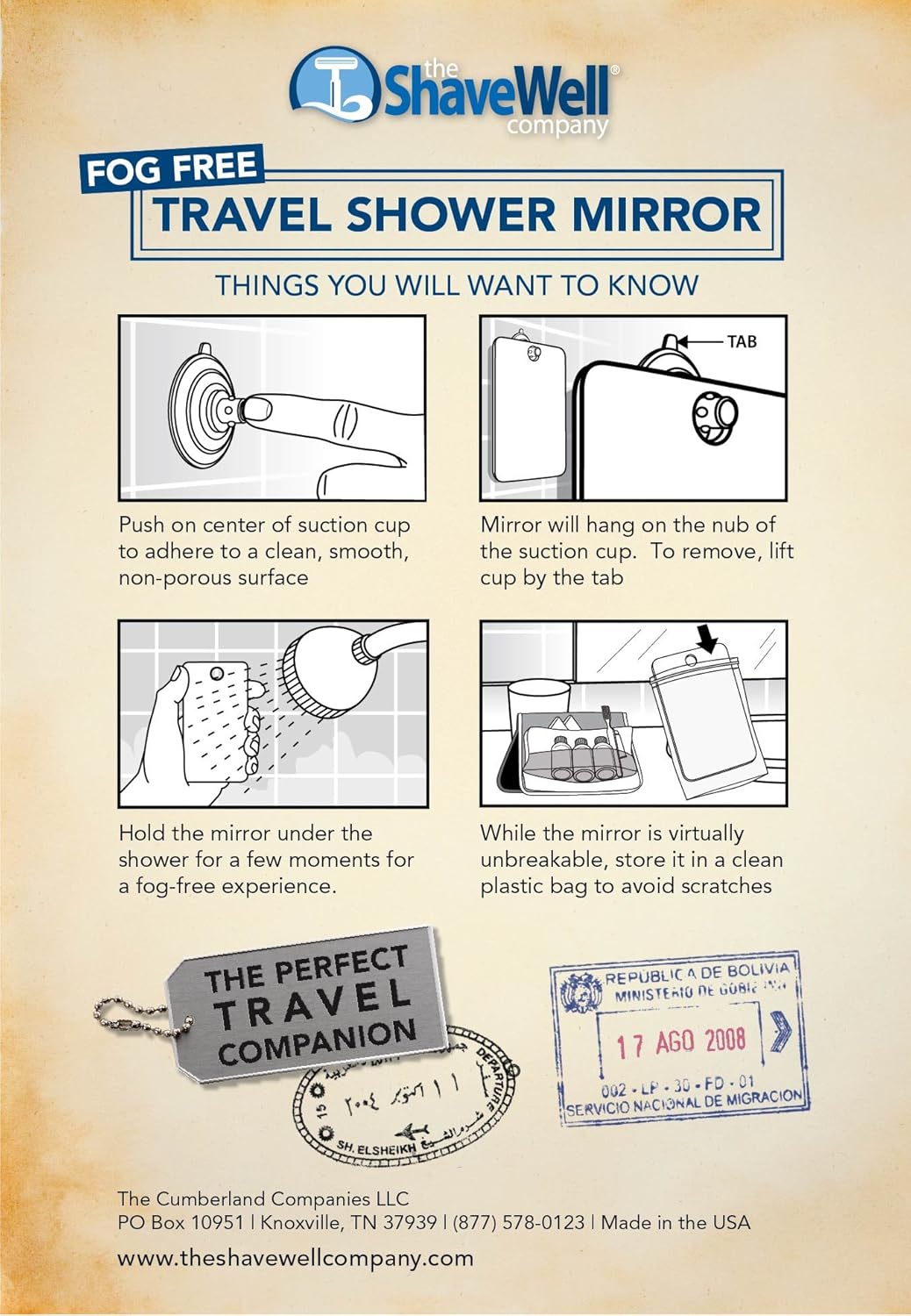 The Shave Well Company Fog-Free Travel Mirror for Shaving | Fogless Bathroom Mirror with Removable Wall Suction | Small, Portable, Handheld for Makeup: Home & Kitchen