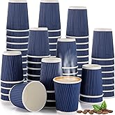 TINSKY 120 Pack 8 oz Disposable Coffee Cups, Insulated Corrugated Blue Paper Cups, Kraft Ripple Wall Paper 8 oz Espresso Cups for Hot Beverage or Cold Drinks