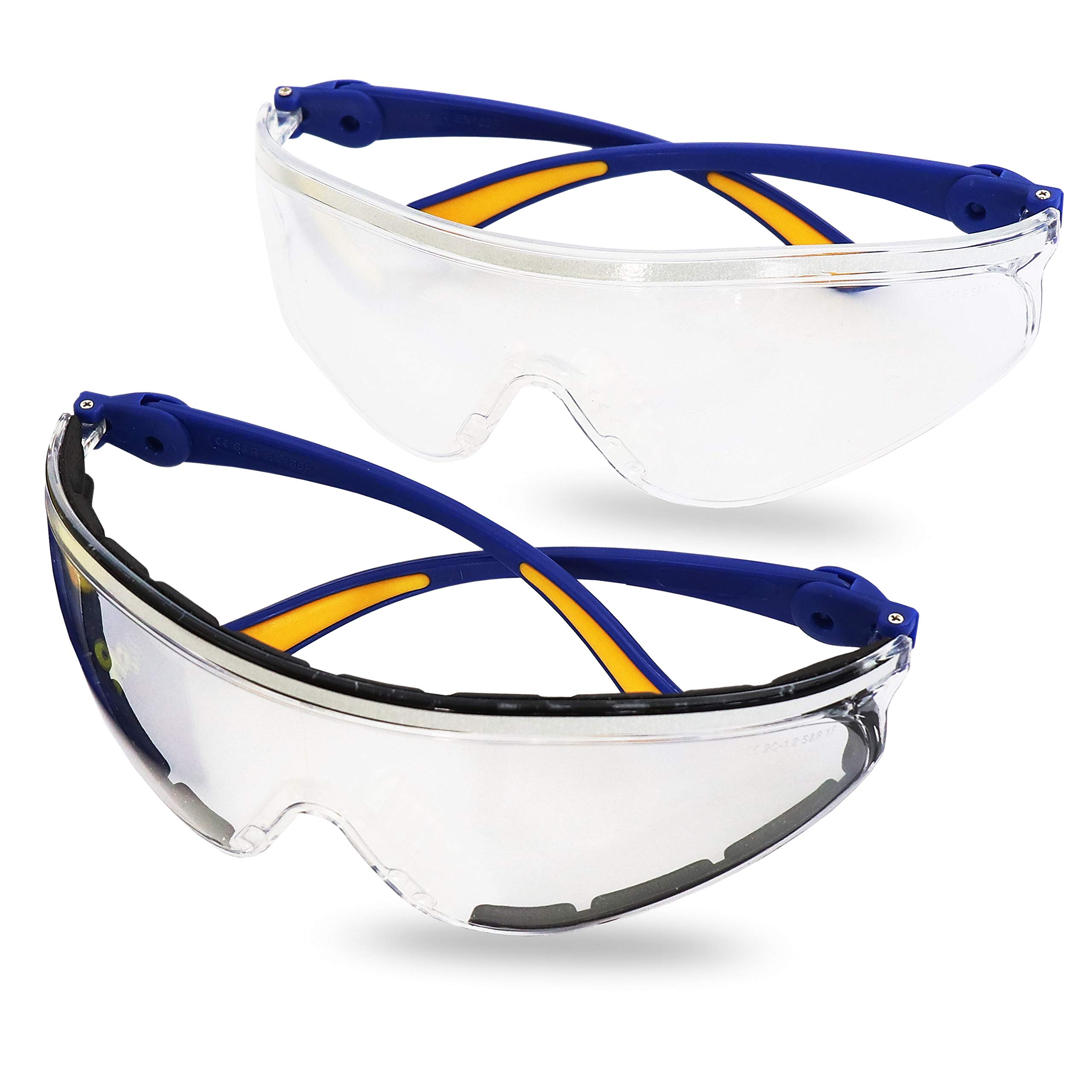 S&R safety glasses set, 2 safety goggles, suitable for cycling too, transparent, Polycarbonate, certified according to ANSI Z87.1 and EN 166, UV protection, with protective cover and cleaning cloth