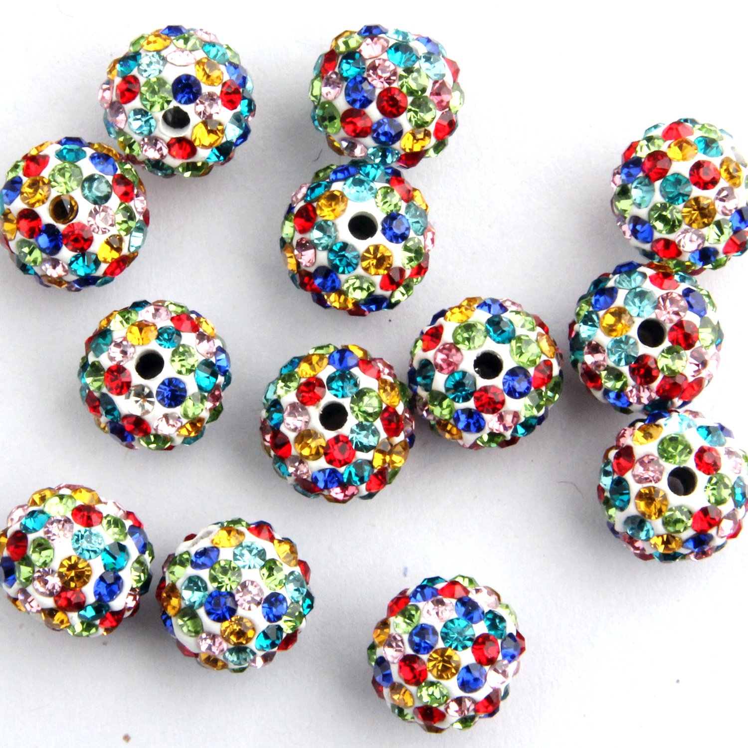 RUBYCA Stripes Czech Crystal Round Disco Ball Clay Beads fit Shamballa Jewelry (50pcs, 10mm, Multi-Color) — image 1