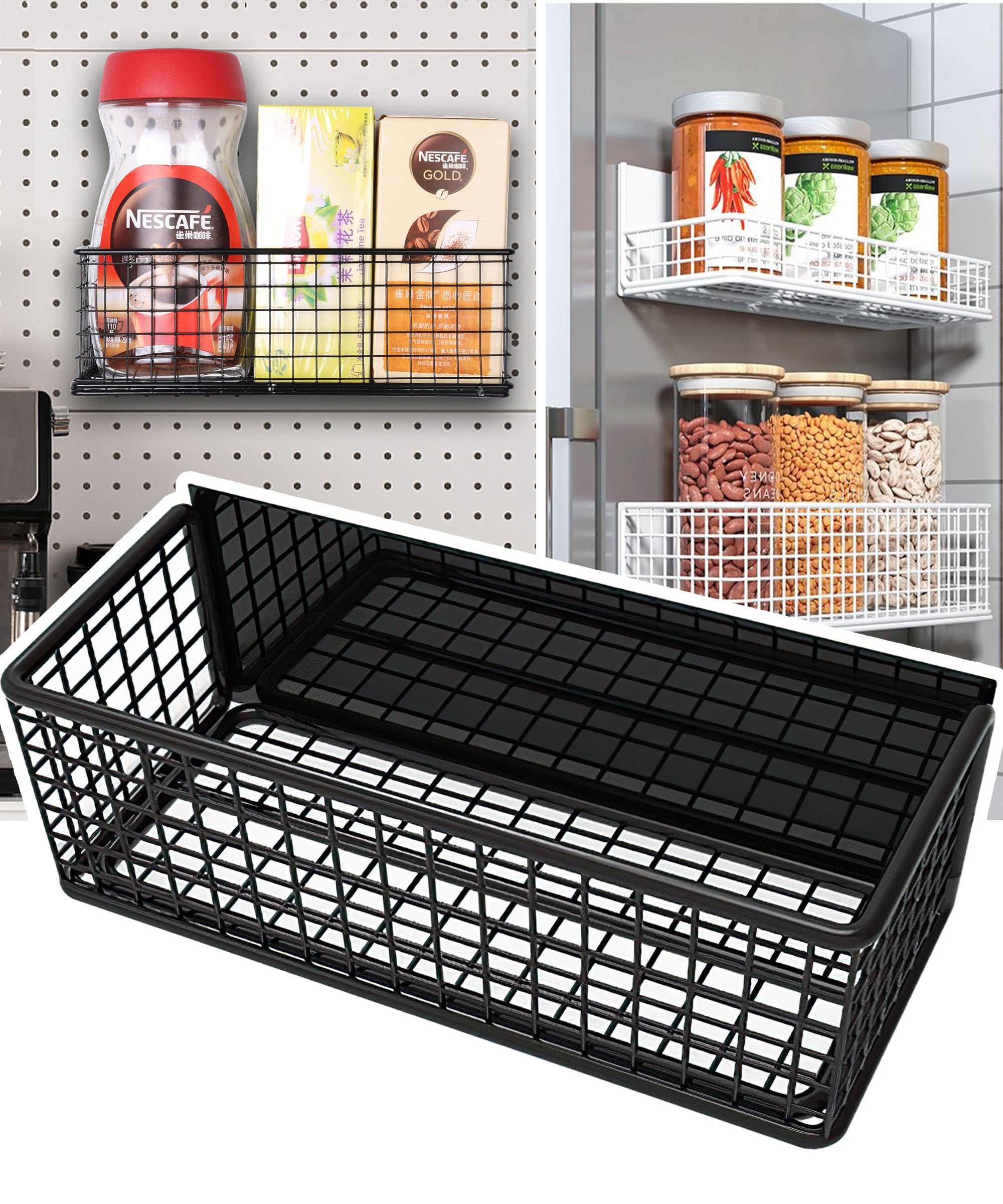 Photo 1 of LIFEFAN Magnetic Basket Fridge Large Magnetic Pen Holder Whiteboard Metal Wire Basket Storage Item Organizer (Black-High)