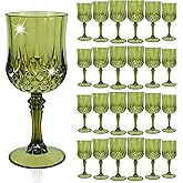 24 Pcs Dark Green Plastic Wine Glasses, Plastic Goblets for Parties, Vintage Wine Glasses Bulk, Reusable Drinking Glass, Drinkware Cups for Wedding Party Reception Event Supplies