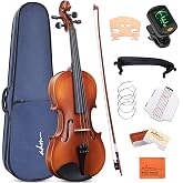 ADM 3/4 Size Wood Violin Set for Kids Teens Students Adults Beginner Acoustic Violin Matte Fiddle Starter Kit with Hard Case, Rosin, Shoulder Rest, Bow, Clip-on Tuner and Fingerboard Sticker