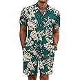 COOFANDY Men's Summer Beach Outfits 2 Piece Short Sleeve Shirts and Shorts Vacation Texture Linen Sets for Men