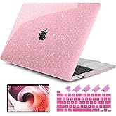 DONGKE for MacBook Pro 13 inch Case 2023 2022 2021 2020 Release Model A2338 M2/M1 A2289 A2251 with Touch Bar & Touch ID, Glitter Bling Plastic Hard Shell Case & Keyboard Cover, Star Pink