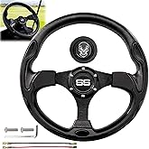 WUKO HUNT Golf Cart Steering Wheel - With Horn Button, Racing Style, Fit EZGO TXT/RXV/Club Car DS/Precedent/Yamaha, Most Golf Carts Ergonomic Design/Non-Slip (Black-Skull/SS)