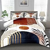 llyxsesty Geometric Yellow Comforter Set Queen,Mid Century Modern Bedding Set for Kids and Adults,Gold Boho Comforter Bedroom Decor,Shabby Chic Bedding Boho Room Decor