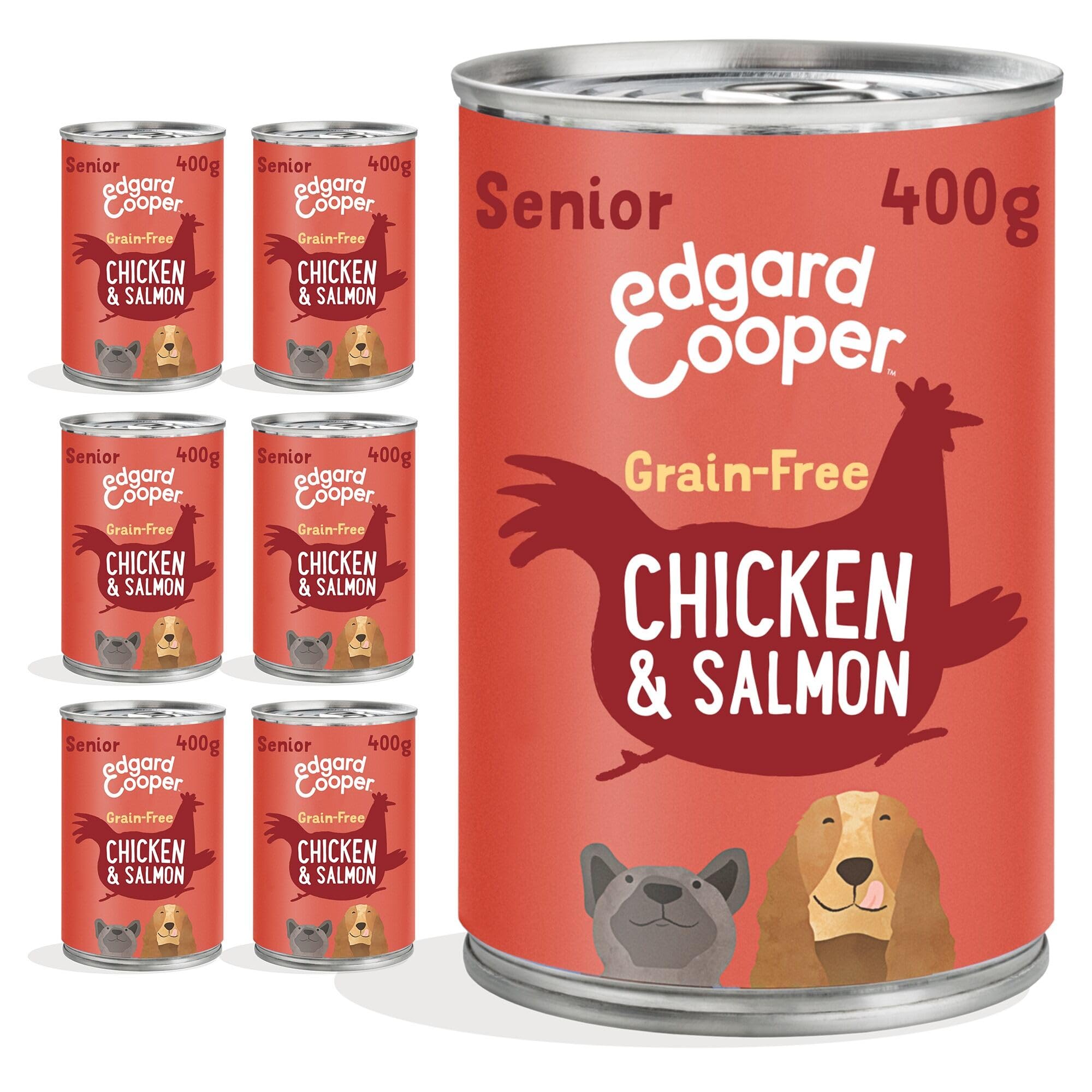 Edgard Cooper Senior Grain-Free Wet Dog Food, ChickenSalmon 6 x 400g, Natural Dogs Food in Tins with Fresh Meat, High Protein, Hypoallergenic, No Added Sugar