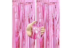 2 Pack 3.3x8.2 ft Pink Foil Fringe Curtains Backdrop, Tinsel Curtain Backdrop, Streamer Backdrop for Birthday Party, Graduation and Most Common Holiday Party Decorations. by TOPPOT