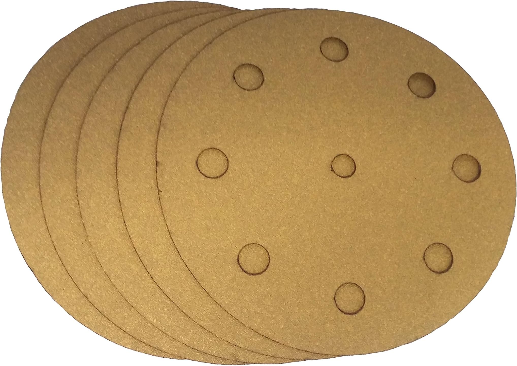 5 Inch X 9 Hole Gold Hook and Loop Grip Sanding Discs (25 Pack, 400 Grit)