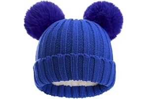 CHUANGLI Toddler Winter Knit Hat Upgrade Fleece Lined Pompom Ears Beanies Cap