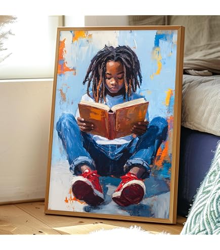 Amazon.com: Black Boy Reading Wall Art African American Artwork
